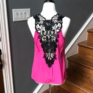 💗 Pink Silk & Black Laced-back Top 🖤